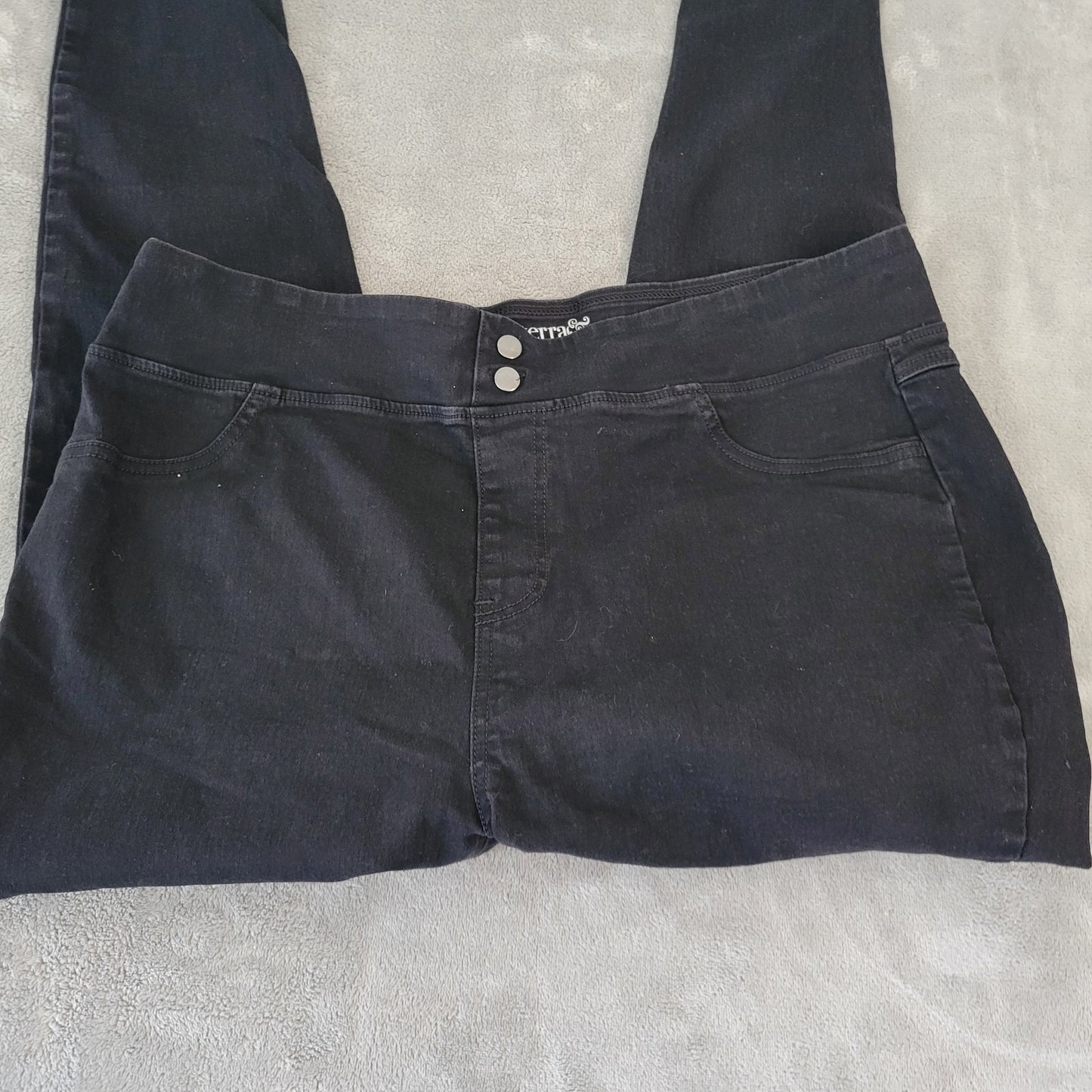Terra Sky Womens Jeans 1X 16W 18W Plus Pull On Cropped Ankle Black Denim Comfy
