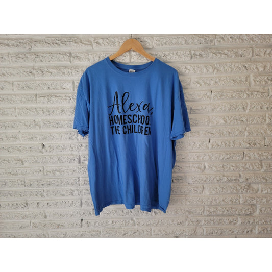 Gildan Womens Top 3XL Plus Tee Alexa Homeschool the Children Blue Homeschooling