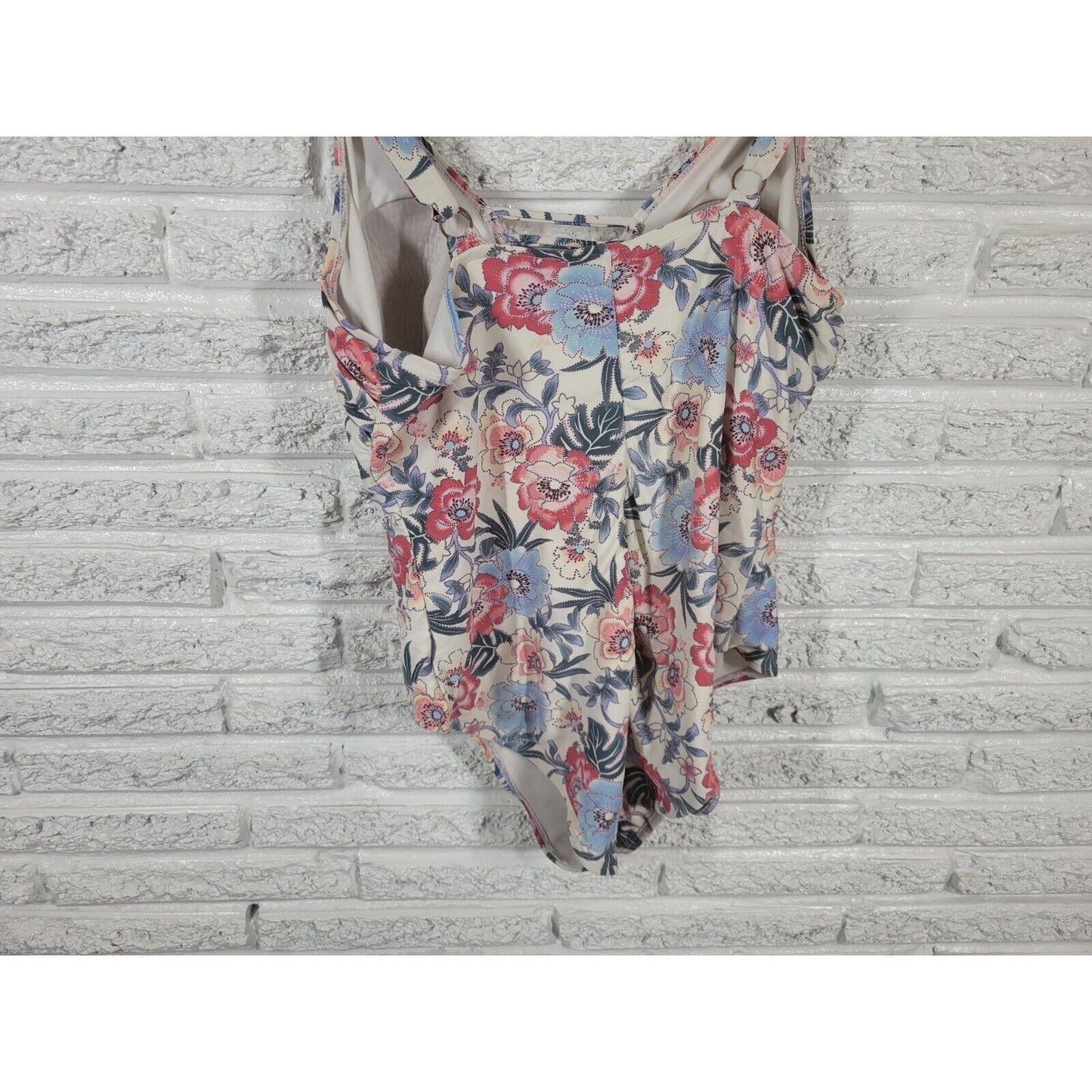 Time Tru Womens Swimsuit 1X Plus One Piece Blue Floral Lattice Plunge Bra Lined