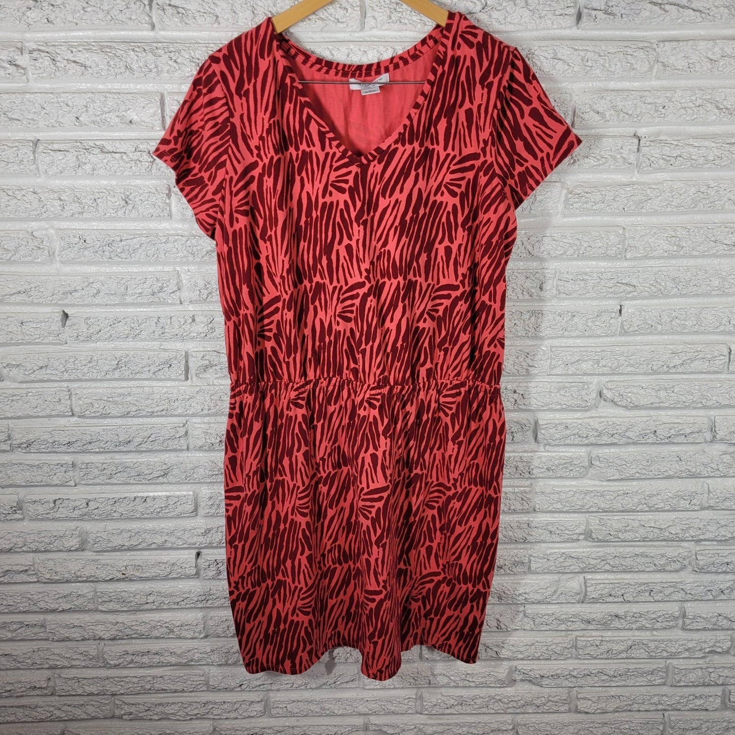 Liz Claiborne Womens Dress 1X Plus Fit Flare Short Sleeve Pink Animal Print