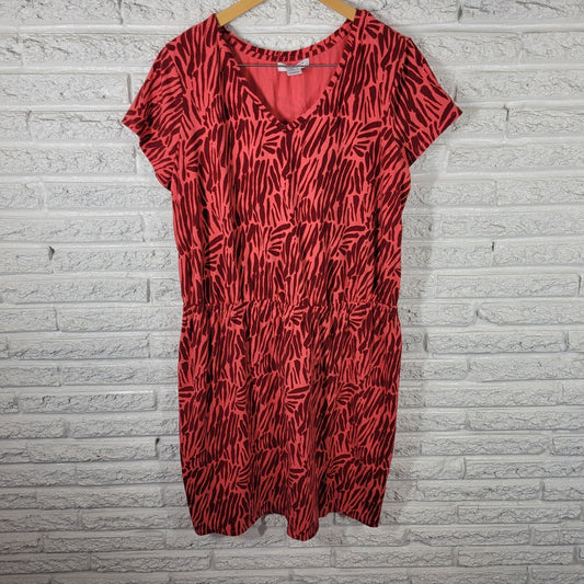 Liz Claiborne Womens Dress 1X Plus Fit Flare Short Sleeve Pink Animal Print