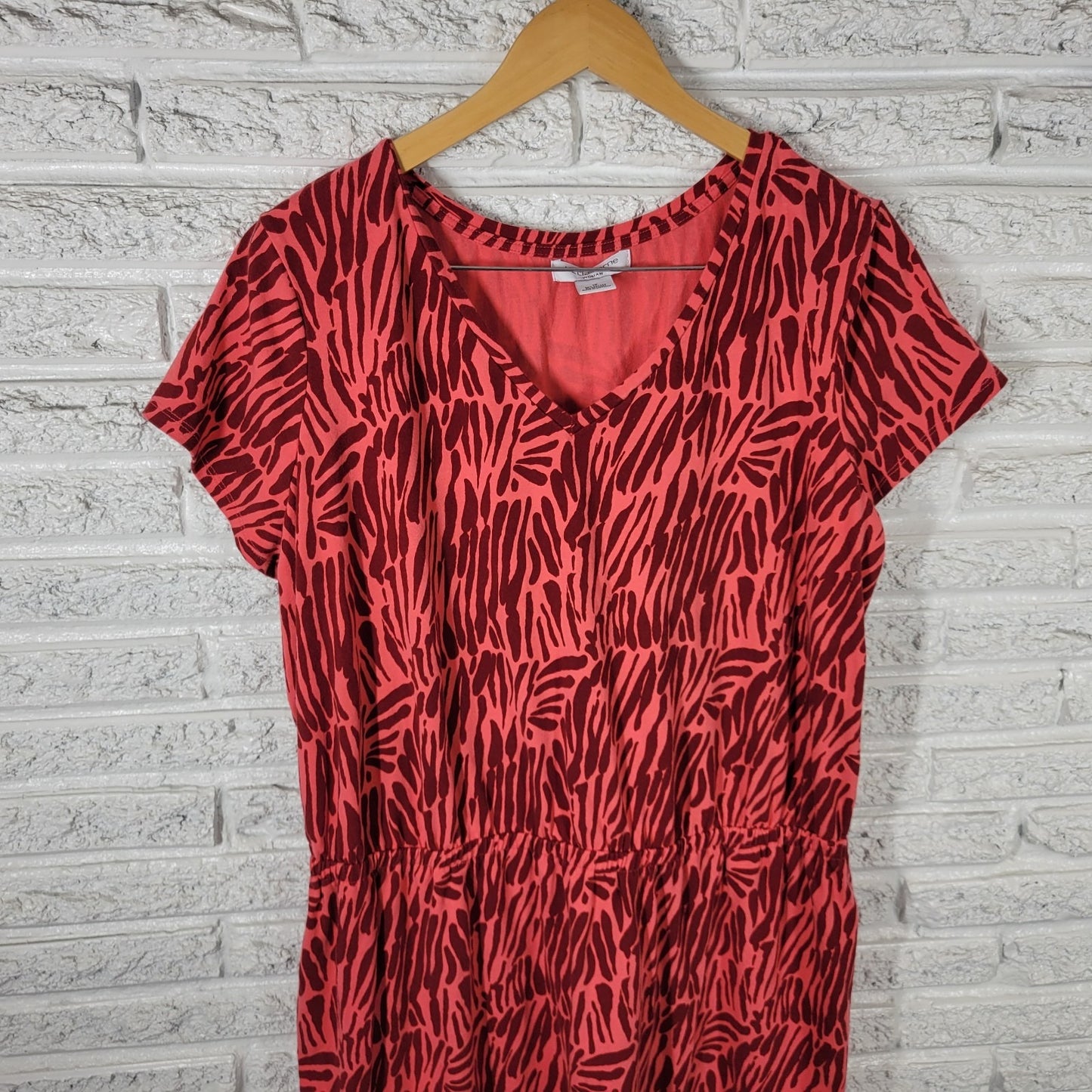 Liz Claiborne Womens Dress 1X Plus Fit Flare Short Sleeve Pink Animal Print