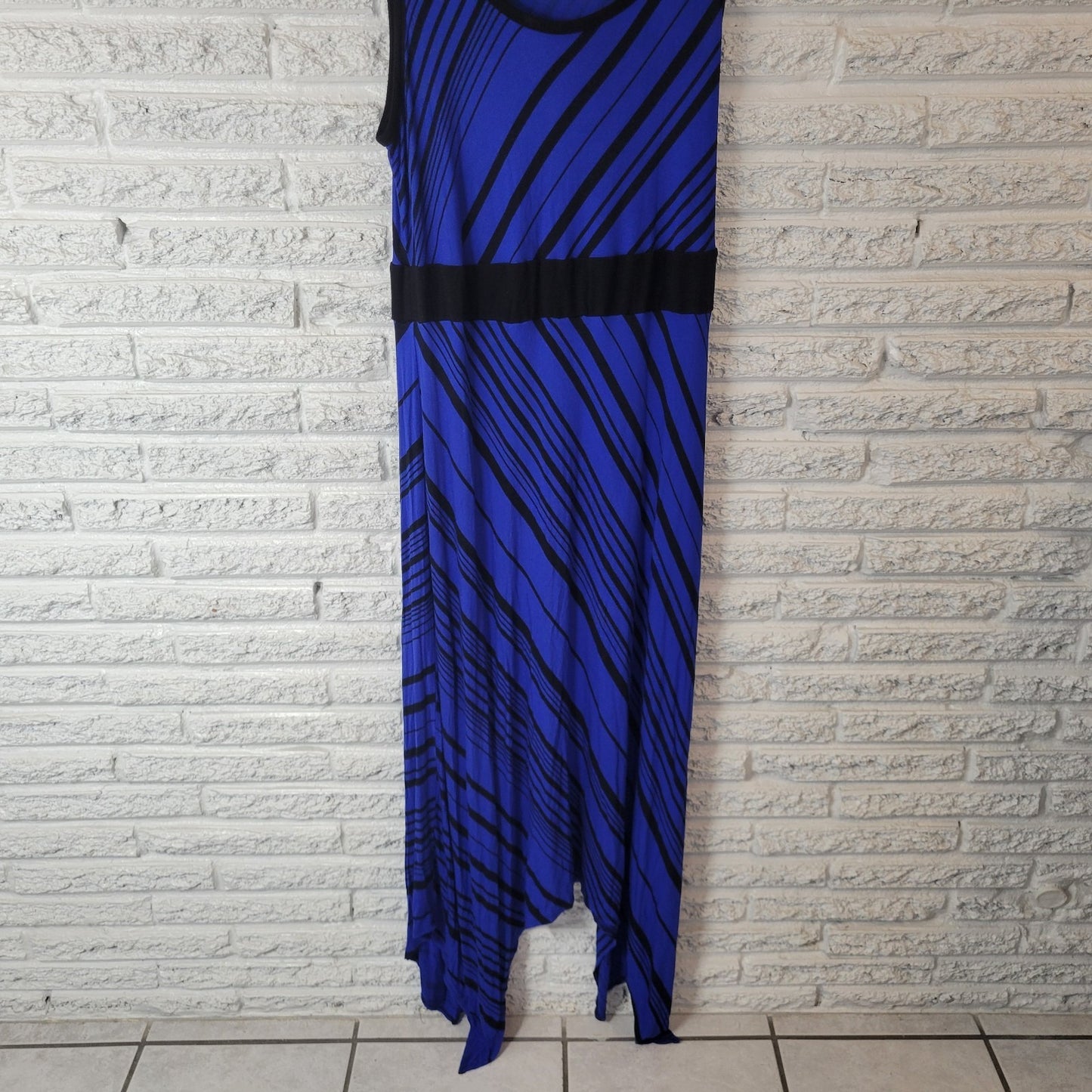 Apt 9 Womens Dress 1X Plus Sheath Sleeveless Blue Black Stripe Handkerchief Hem