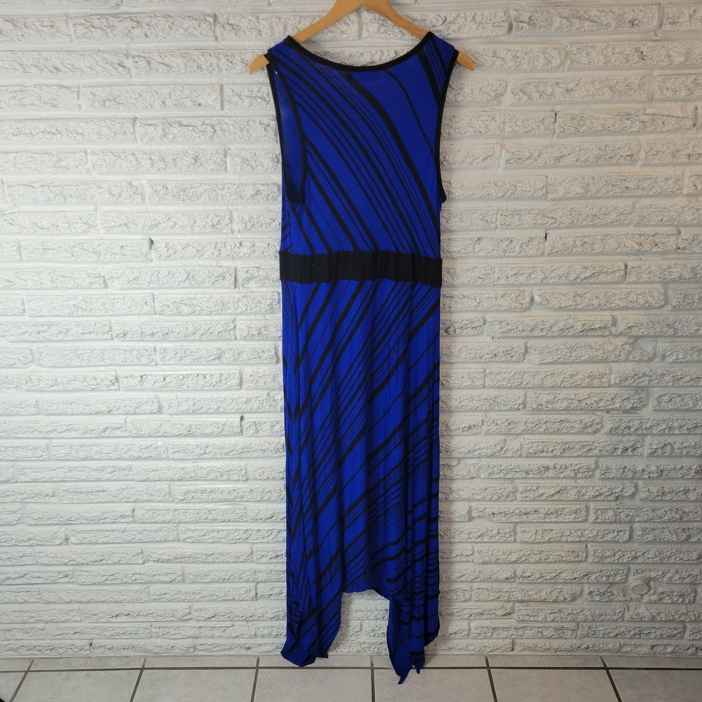 Apt 9 Womens Dress 1X Plus Sheath Sleeveless Blue Black Stripe Handkerchief Hem