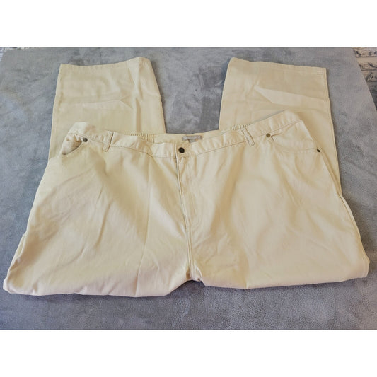 Woman Within Womens Jeans 34W Straight Leg Beige Cotton Elastic Waist Zip Fly