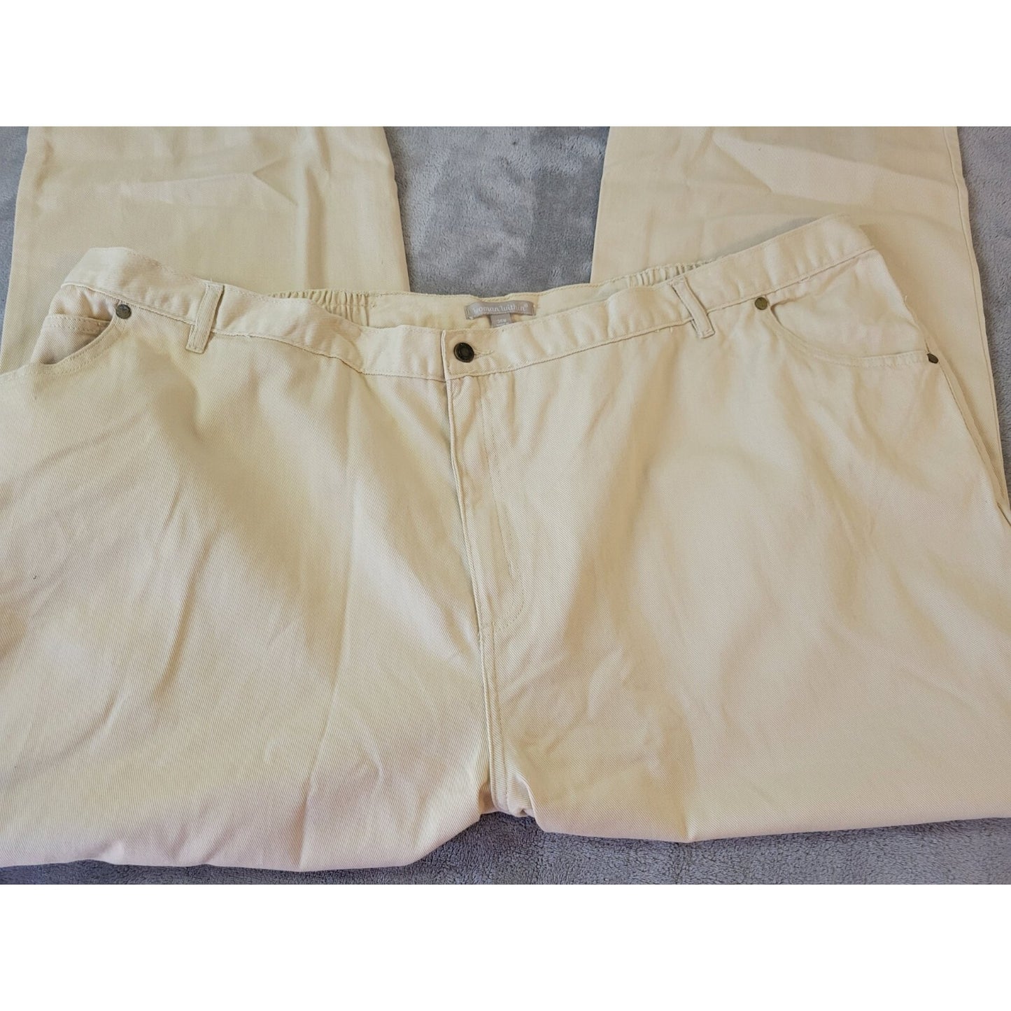 Woman Within Womens Jeans 34W Straight Leg Beige Cotton Elastic Waist Zip Fly