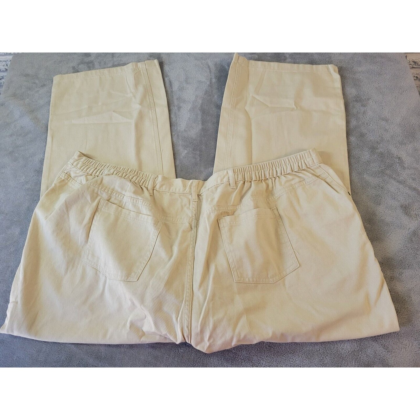 Woman Within Womens Jeans 34W Straight Leg Beige Cotton Elastic Waist Zip Fly