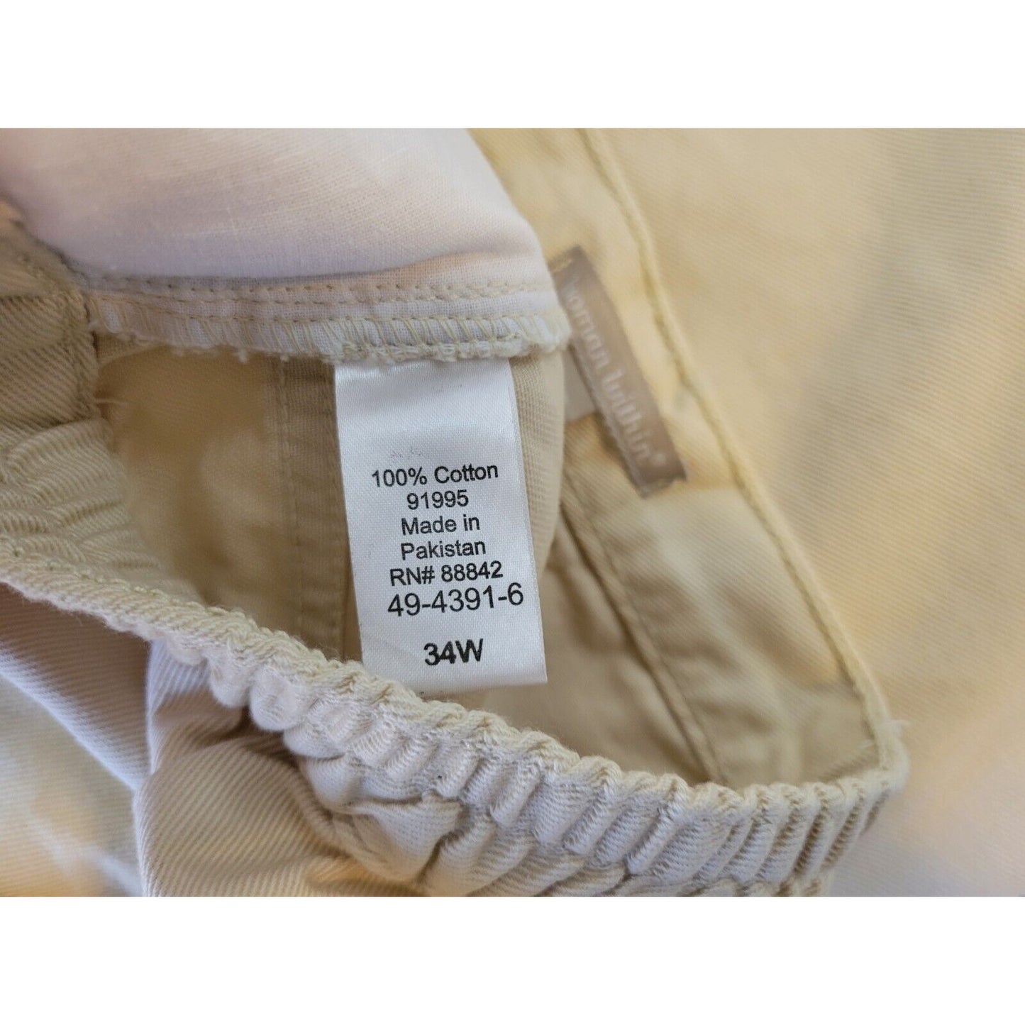 Woman Within Womens Jeans 34W Straight Leg Beige Cotton Elastic Waist Zip Fly