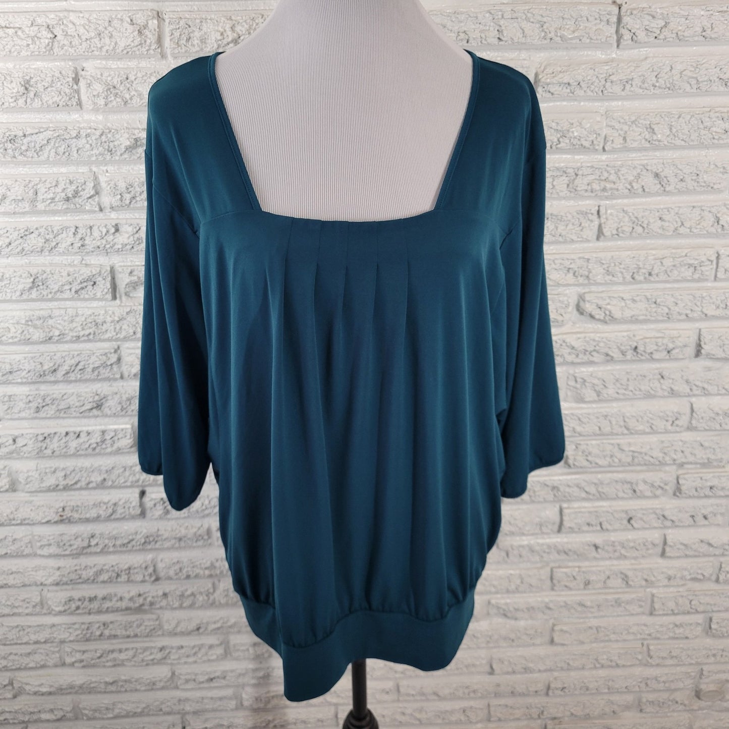 Worthington Womens Top Extra Large Dolman Sleeve Green Poly Blend Square Neck