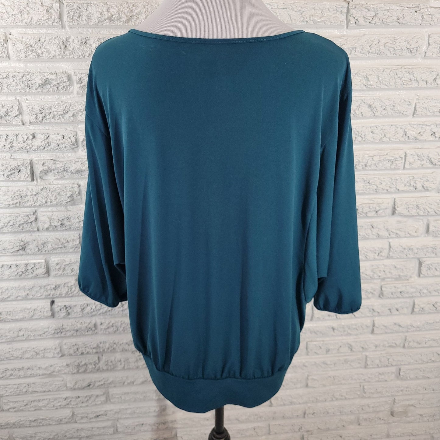 Worthington Womens Top Extra Large Dolman Sleeve Green Poly Blend Square Neck