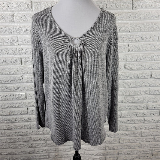 Ruby Rd Womens Sweater XL Long Sleeve Gray Ribbed Keyhole Casual Travel Comfy