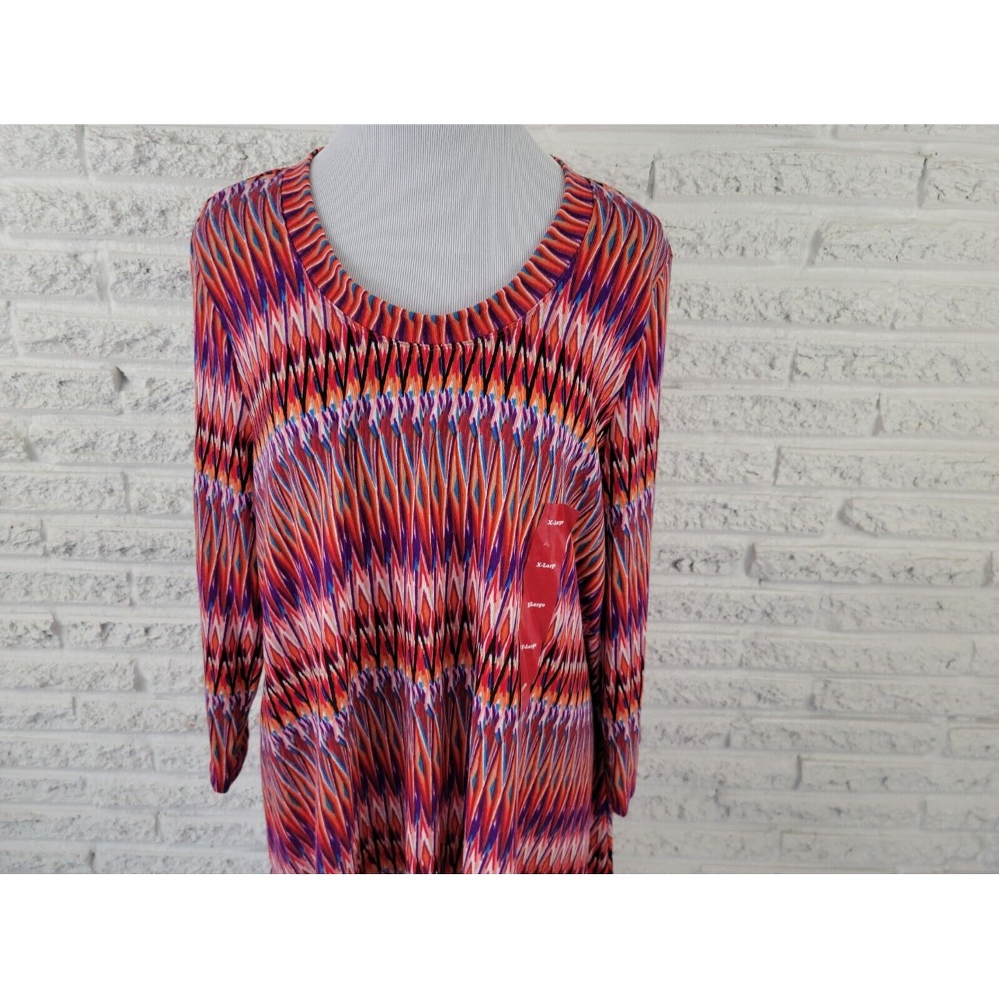 Premise Womens Top Extra Large Tunic 3/4 Sleeve Pullover Red Geometric New