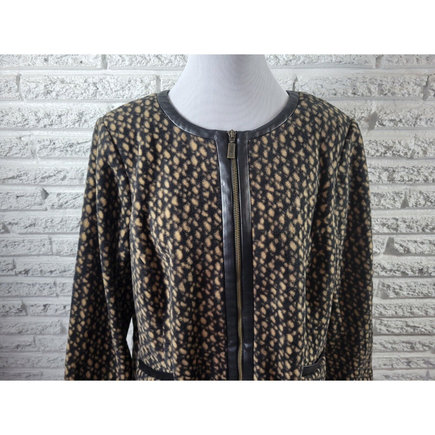 Bob Mackie Wearable Art Womens Jacket 1X Full Zip Fleece Black Animal Print