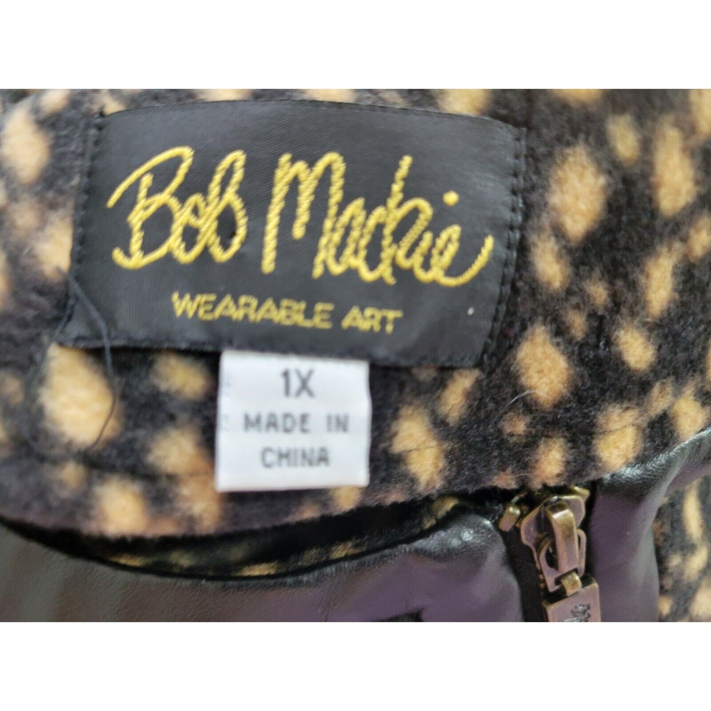 Bob Mackie Wearable Art Womens Jacket 1X Full Zip Fleece Black Animal Print