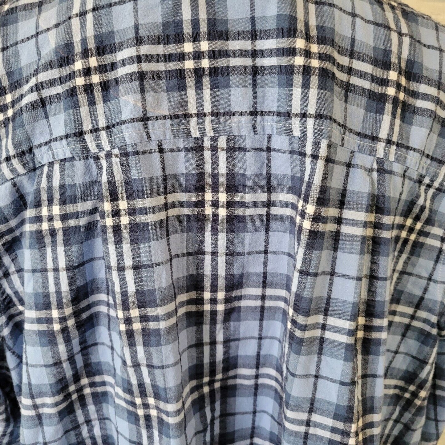 Woman Within Women Top 1X 22 24 Short Sleeve Blue White Plaid Lightweight Cotton