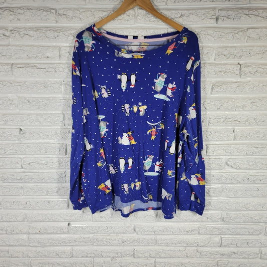 Secret Treasures Womens Pajama Top 3X Plus Poly Blend Blue Animals Winter Comfy
