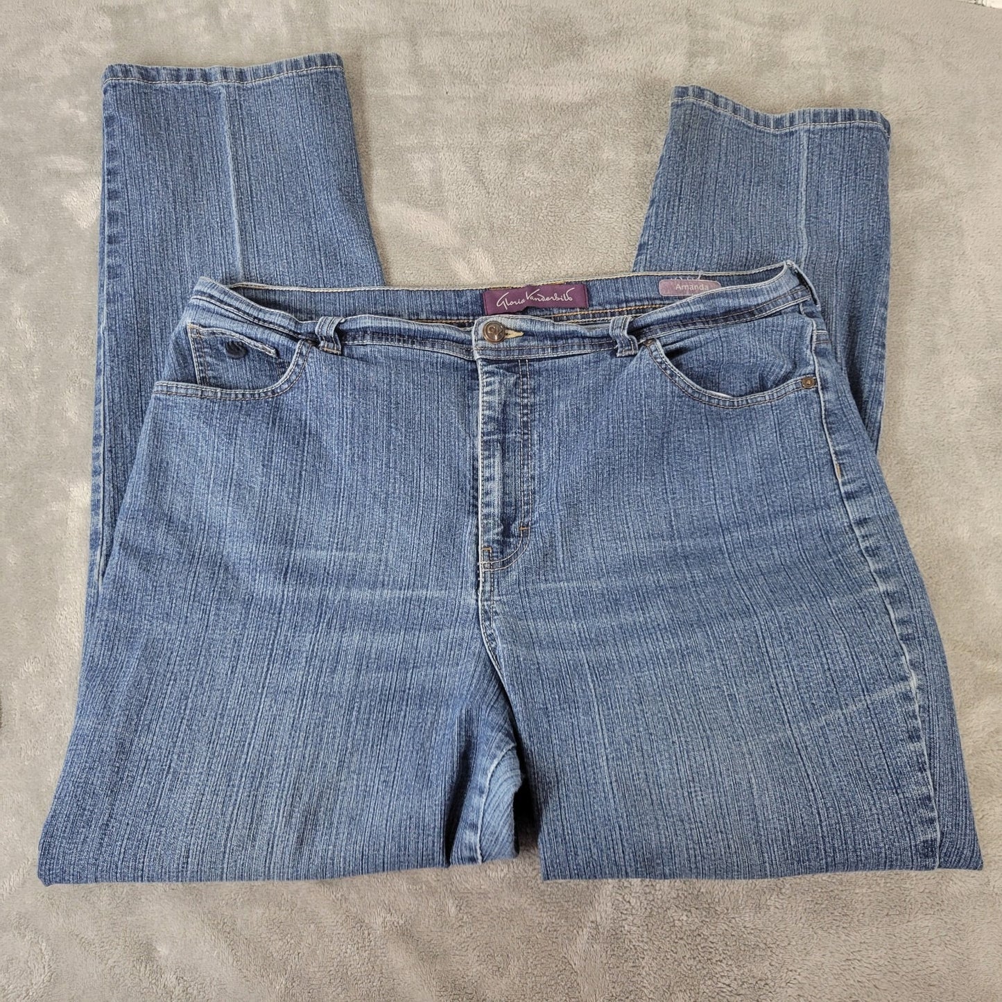 Gloria Vanderbilt Amanda Womens Jeans 18 Straight Leg Medium Blue Denim Zip Fly