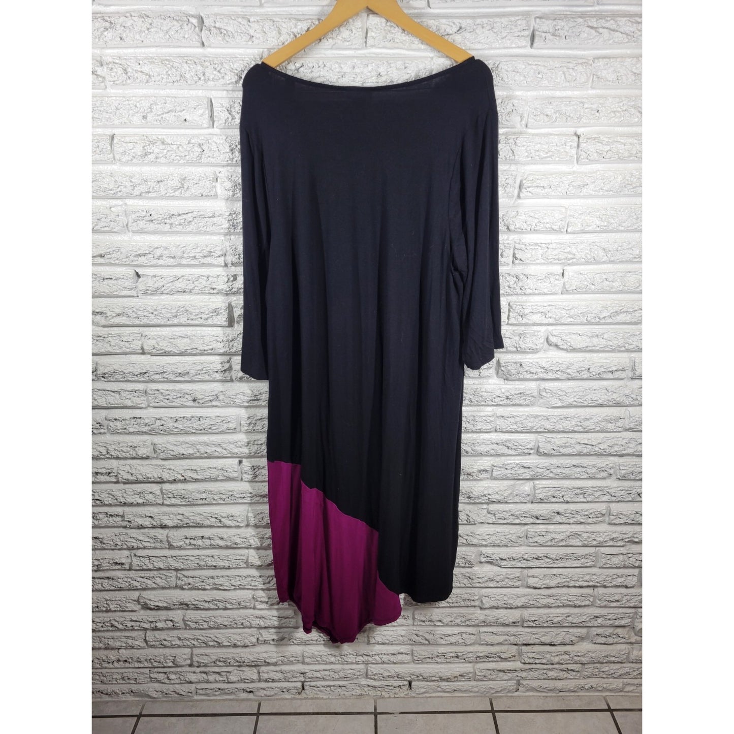 Catherines Womens Dress 1X Plus Short Sleeve Purple Color Block Rayon Blend