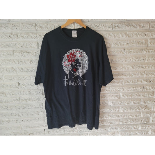 Goddess Womens Shirt 2XL Plus Tee Its the God In Me Rhinestone Studded Stretch