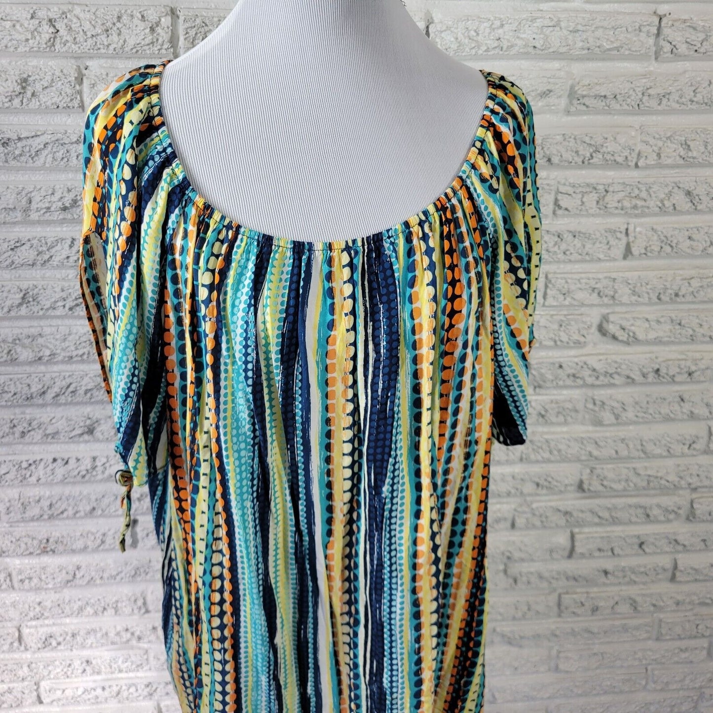 Est 1946 Womens Top 18W 20W On Off Shoulder Blue Geometric Ric Rac Lightweight