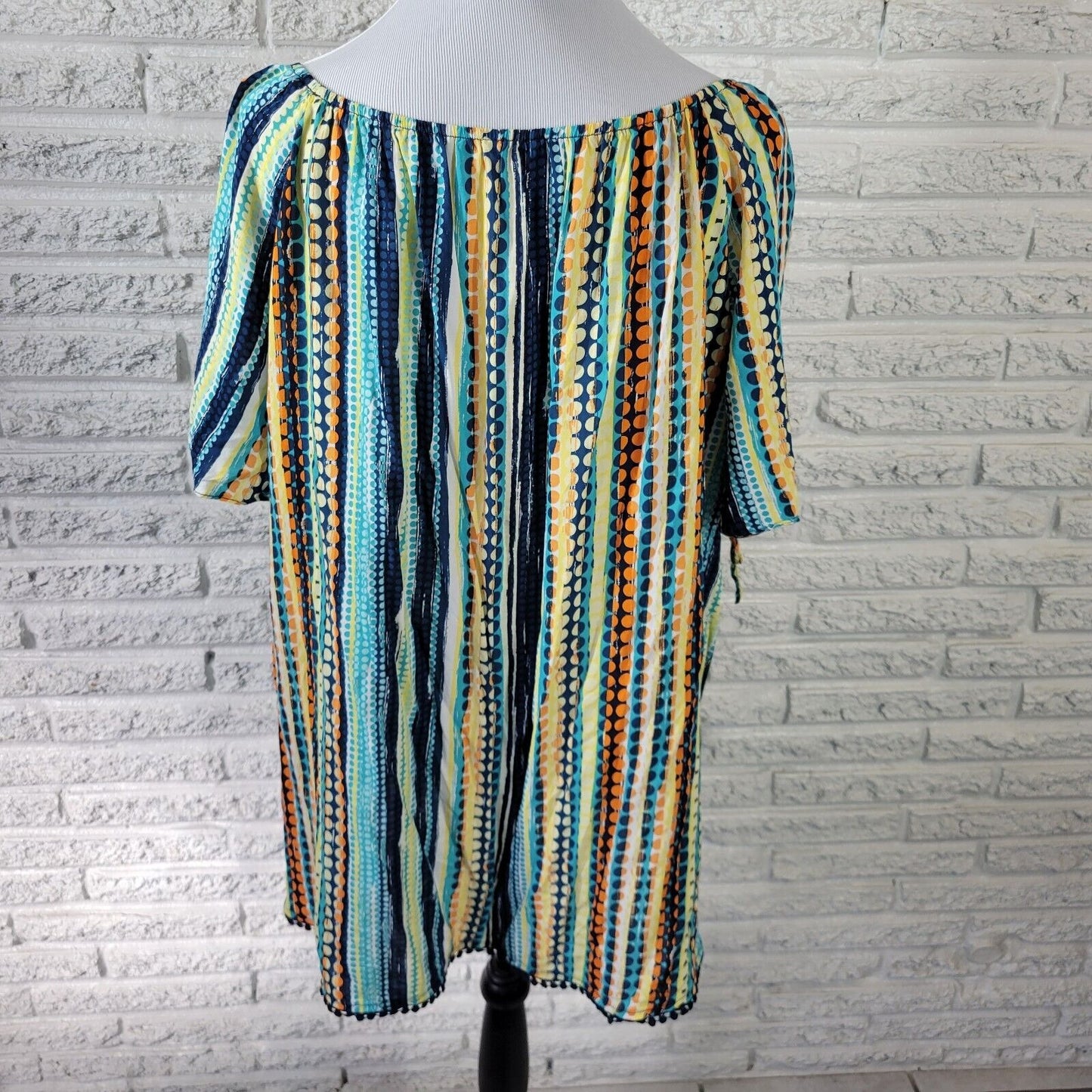 Est 1946 Womens Top 18W 20W On Off Shoulder Blue Geometric Ric Rac Lightweight