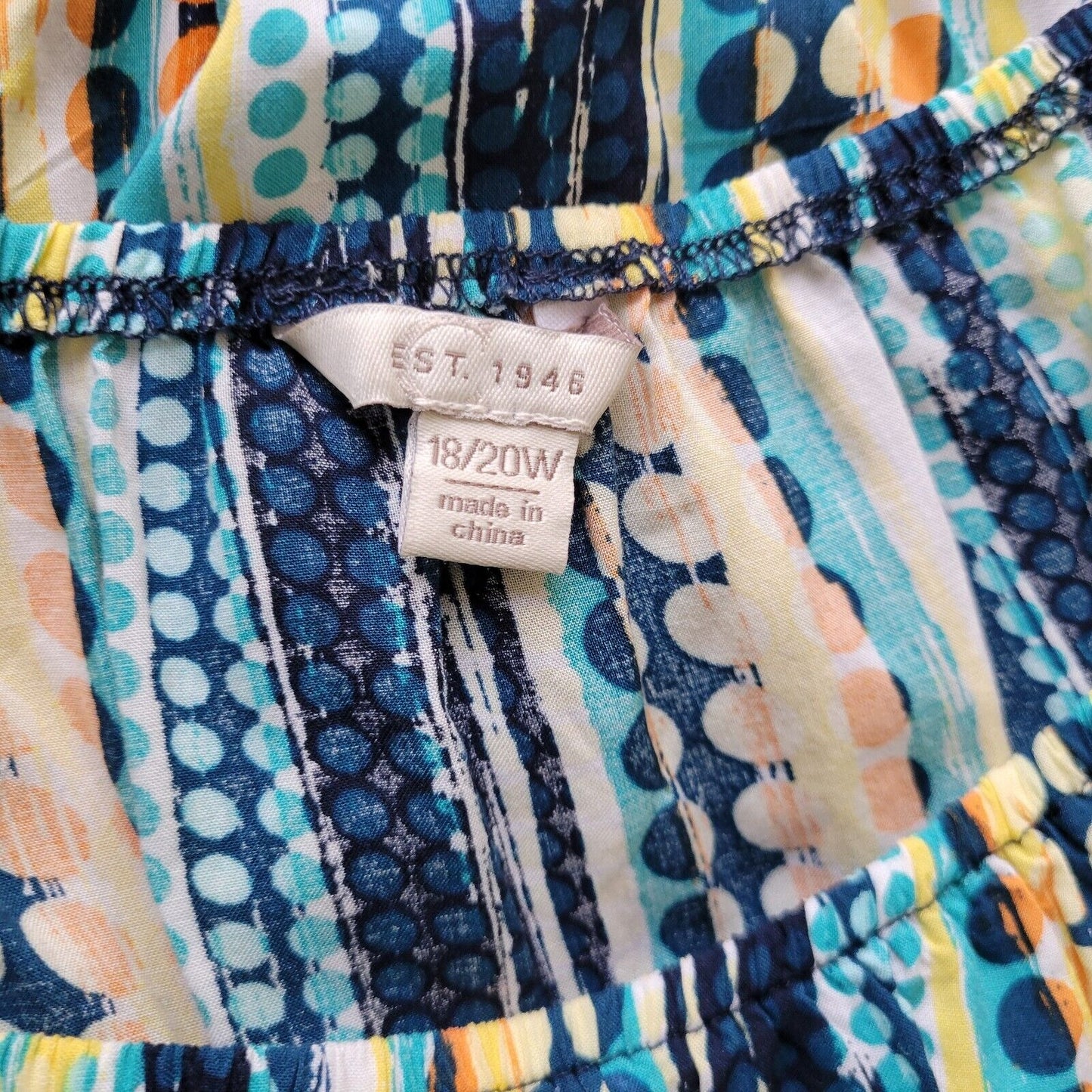 Est 1946 Womens Top 18W 20W On Off Shoulder Blue Geometric Ric Rac Lightweight