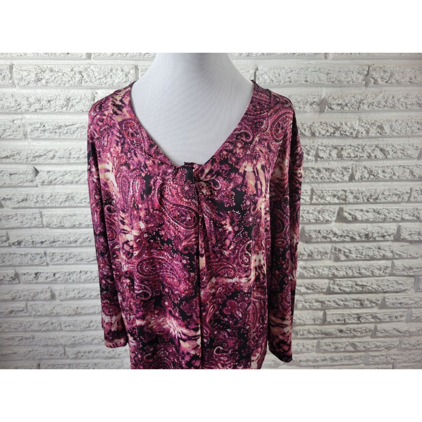 Studio Salon Womens Top 3X Plus 3/4 Sleeve Purple Paisley Poly Blend Career