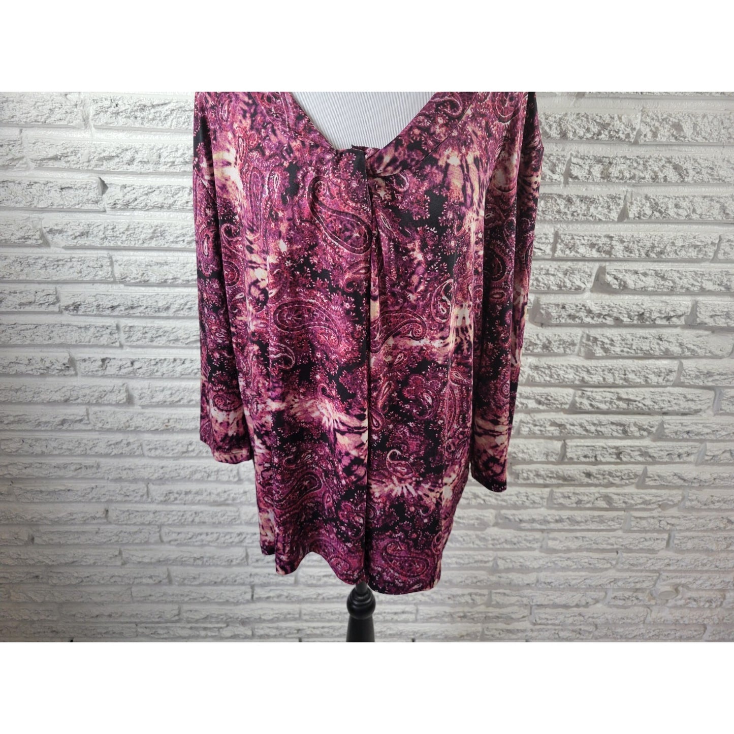 Studio Salon Womens Top 3X Plus 3/4 Sleeve Purple Paisley Poly Blend Career