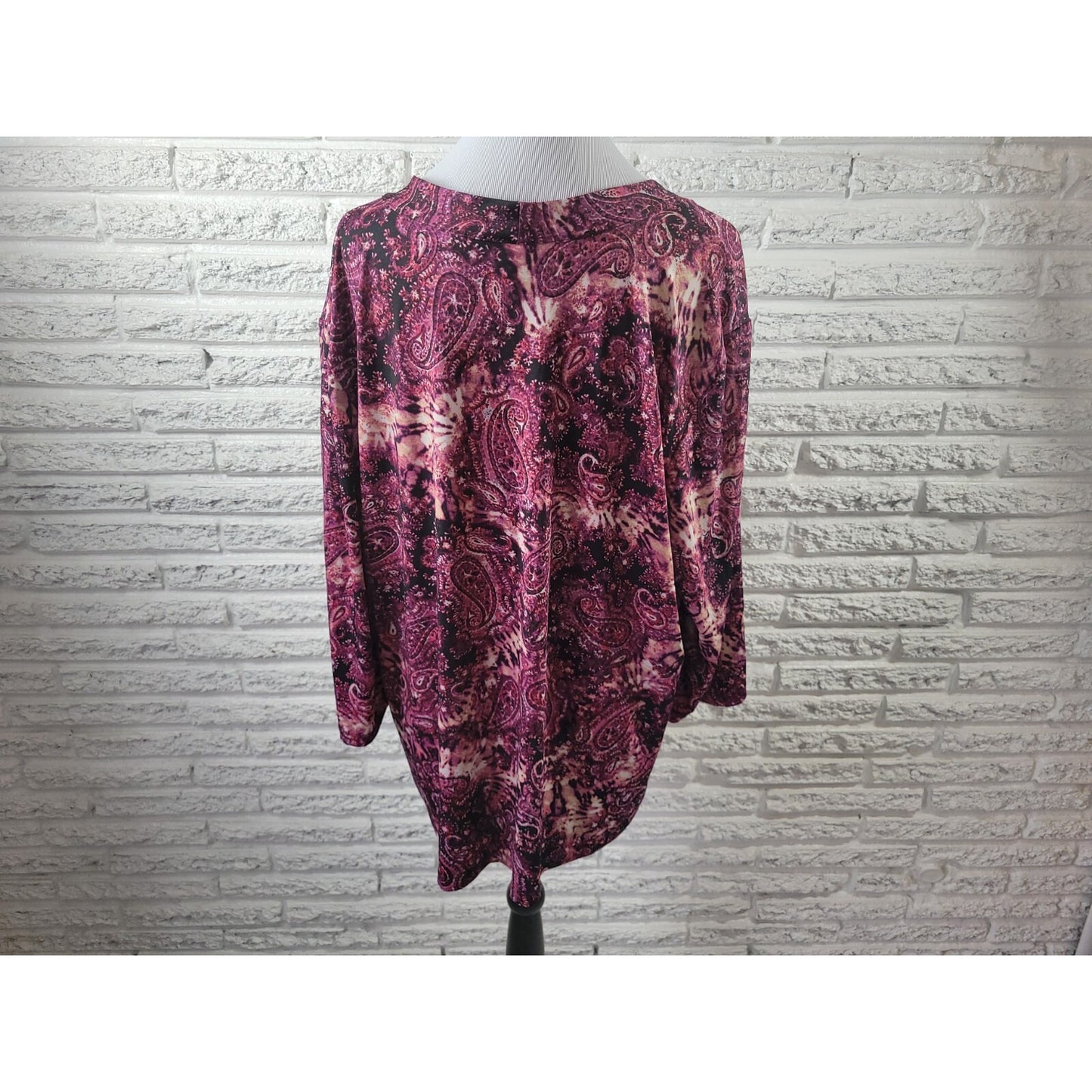 Studio Salon Womens Top 3X Plus 3/4 Sleeve Purple Paisley Poly Blend Career
