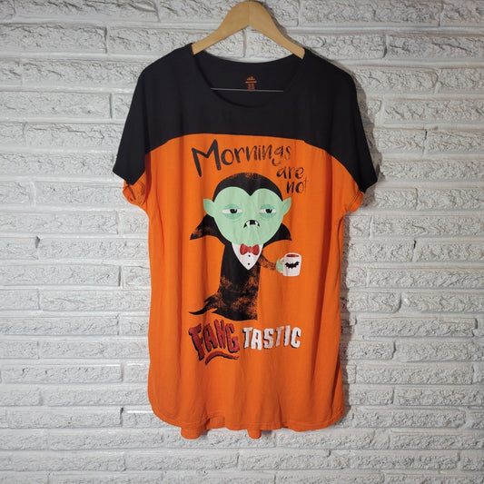 Halloween Womens Pajama Top XL 16 18 Gown Vampire Fangtastic Orange Poly Blend