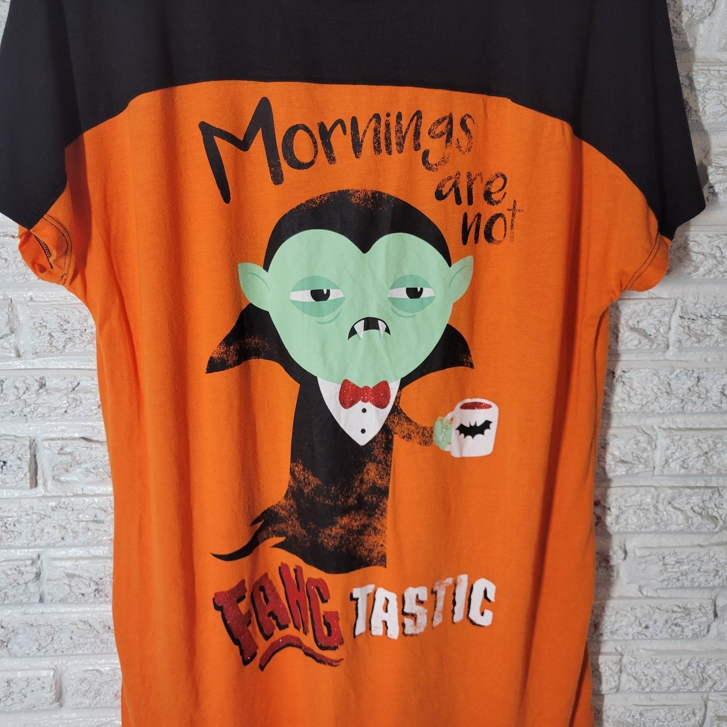 Halloween Womens Pajama Top XL 16 18 Gown Vampire Fangtastic Orange Poly Blend