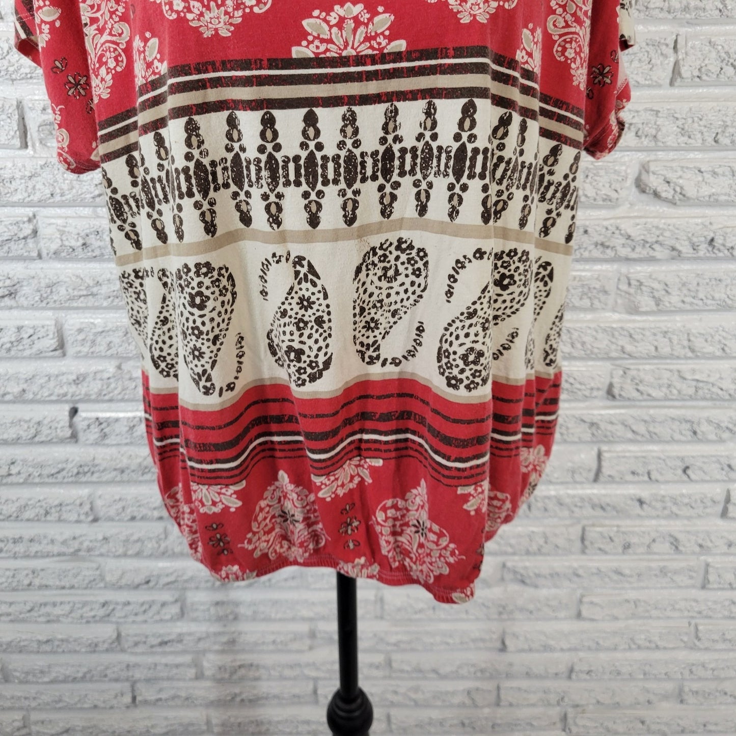 Sonoma Womens Top 1X Plus Tee Cap Sleeve Red Geometric Cotton Blend Comfy Casual