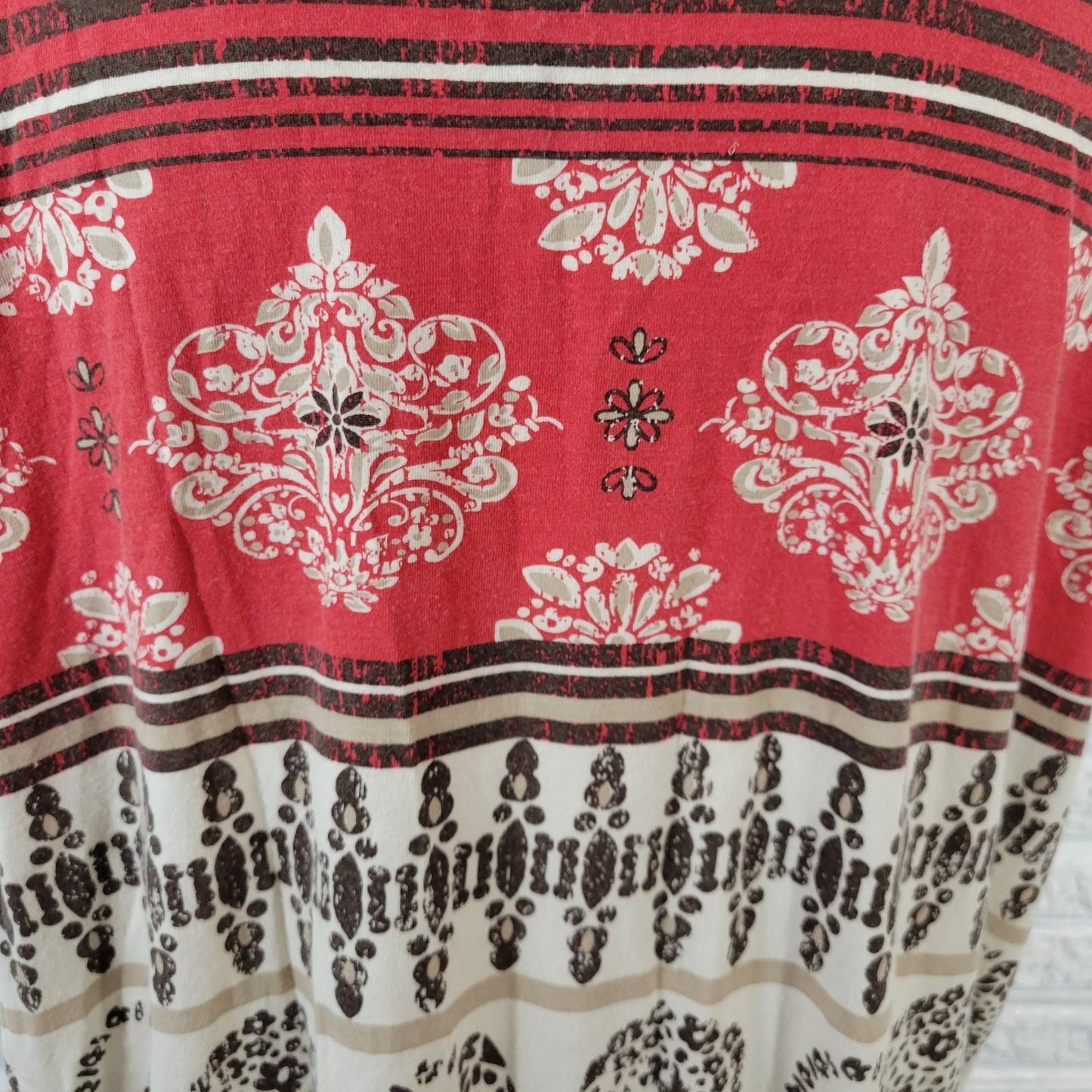 Sonoma Womens Top 1X Plus Tee Cap Sleeve Red Geometric Cotton Blend Comfy Casual