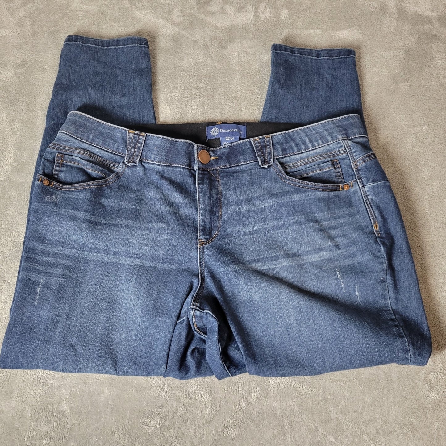 Democracy Womens Jeans 20W Plus Absolution Cropped Dark Blue Denim Tapered Zip