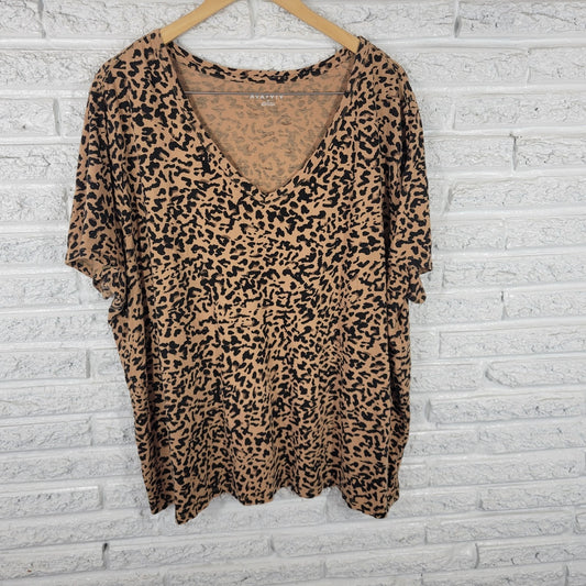 Ava Viv Womens Top 3X Plus Tee Short Sleeve Tan Animal Print Comfy Cotton Casual