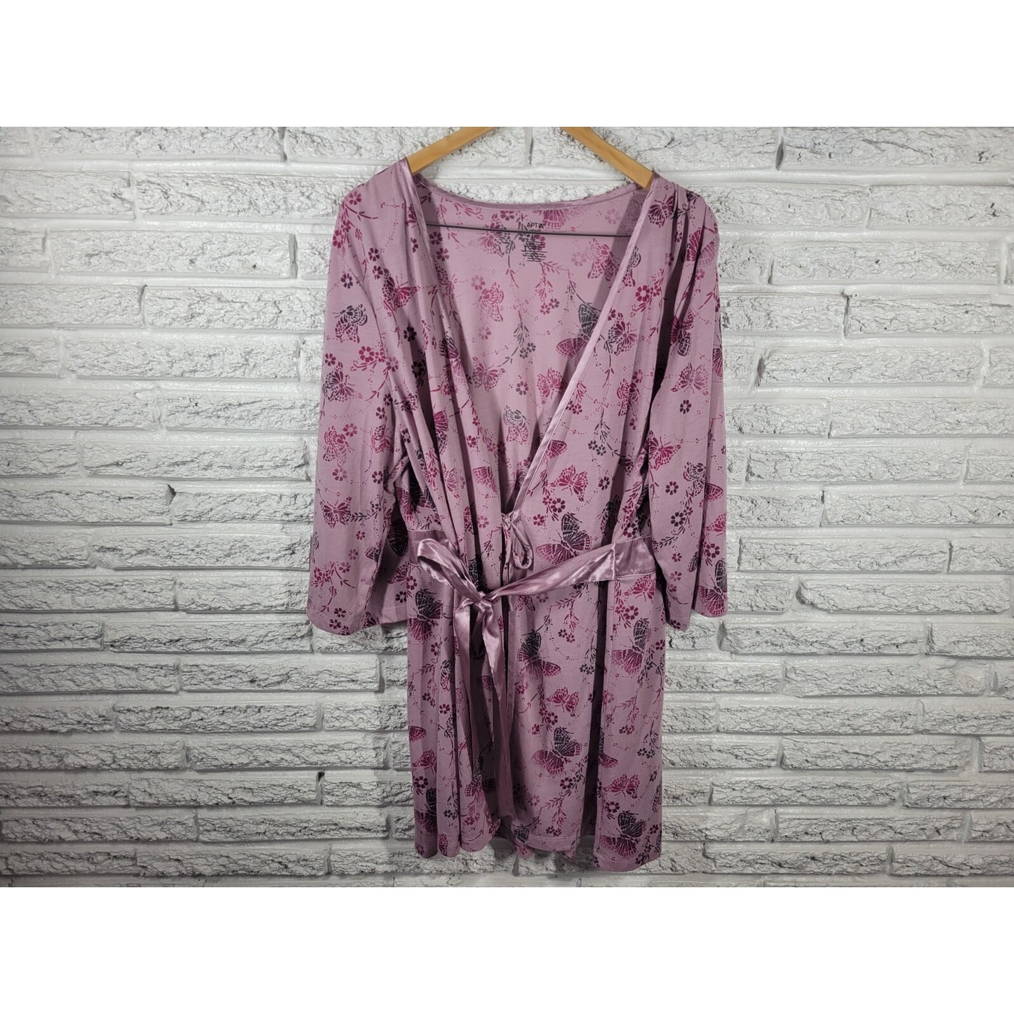 Apt 9 Intimates Womens Robe XXL Plus 3/4 Sleeve Butterflies Lavender Lightweight