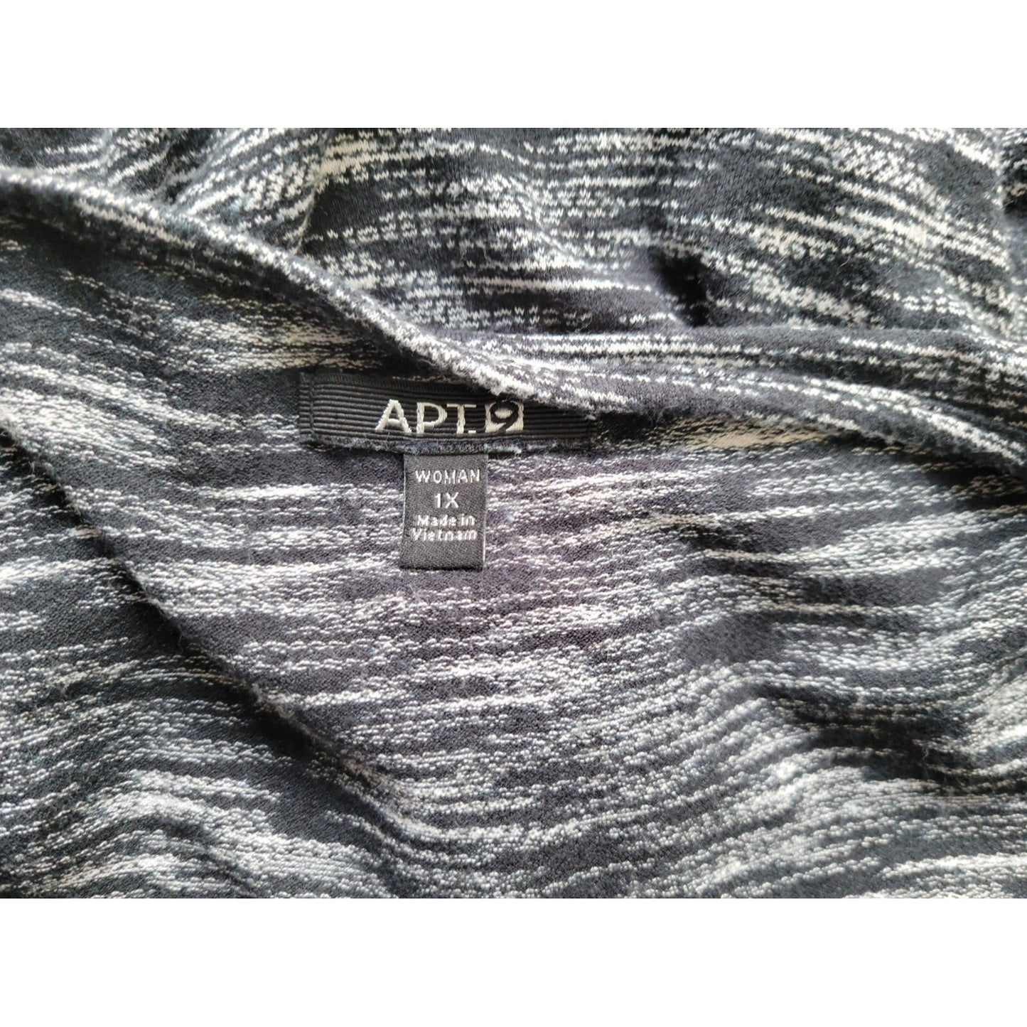 Apt 9 Womens Top 1X Plus Short Sleeve Faux Wrap Black Heather Knit Stretchy