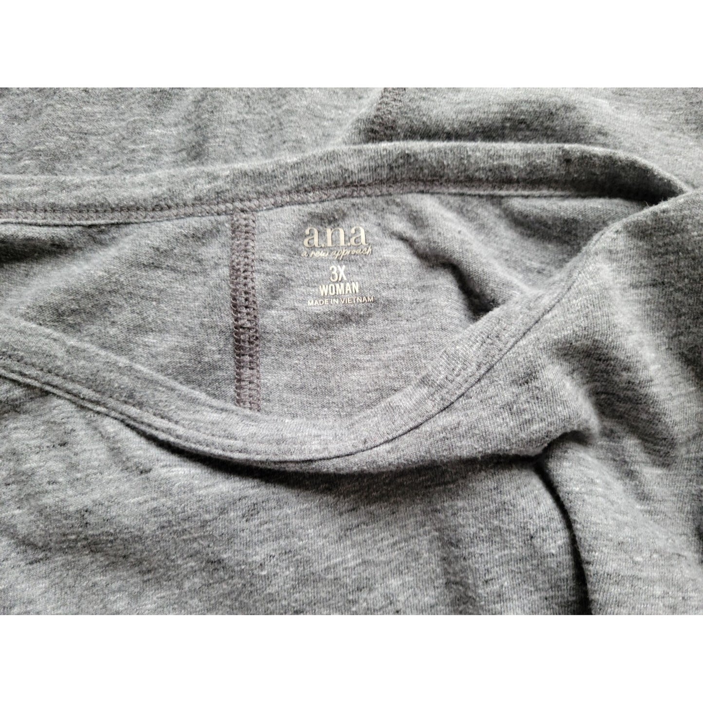 Ana Womens Top 3X Plus Tee Long Sleeve Gray Cotton Blend Pullover Casual Comfy