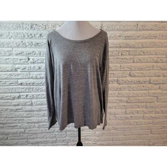 Ana Womens Top 3X Plus Tee Long Sleeve Gray Cotton Blend Pullover Casual Comfy