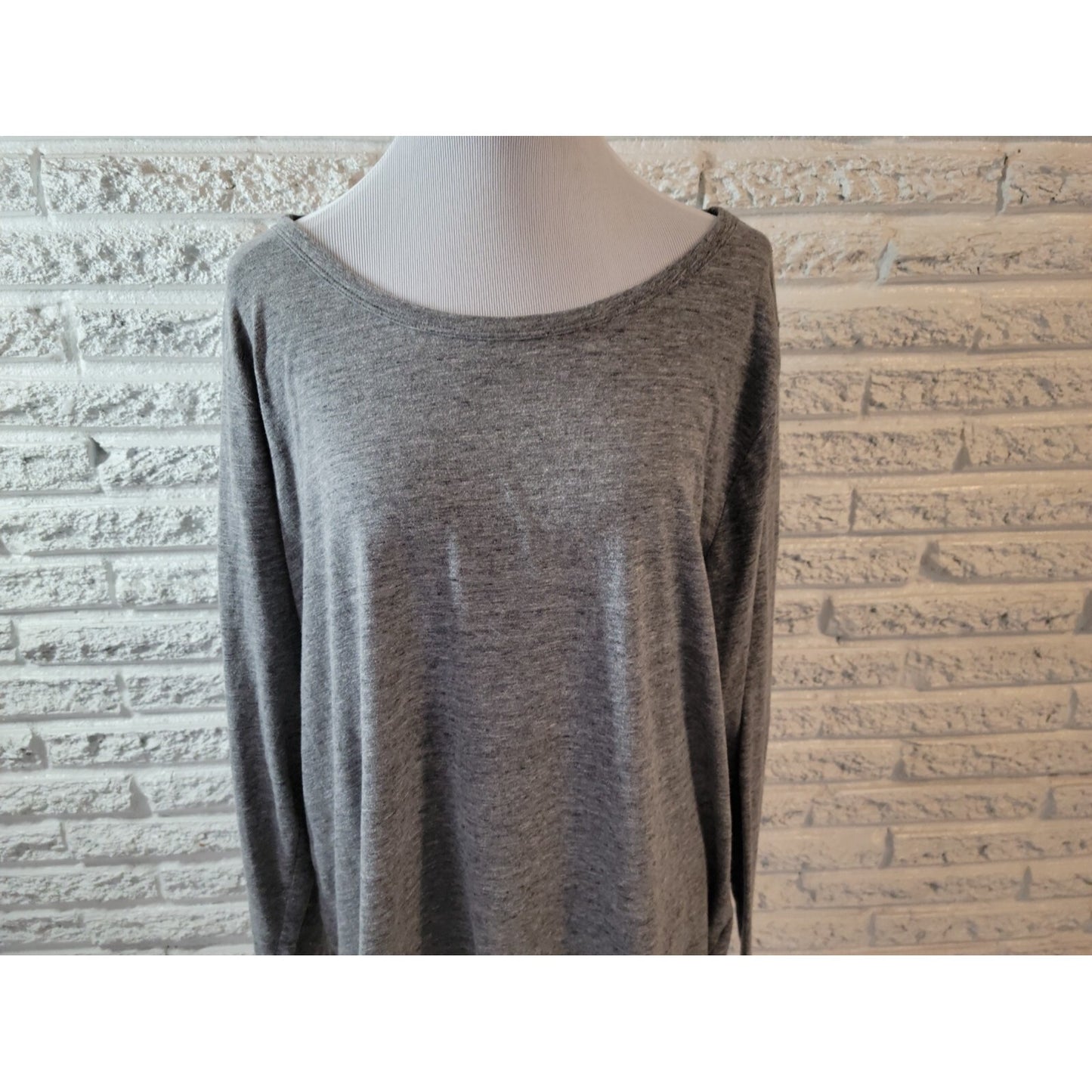 Ana Womens Top 3X Plus Tee Long Sleeve Gray Cotton Blend Pullover Casual Comfy