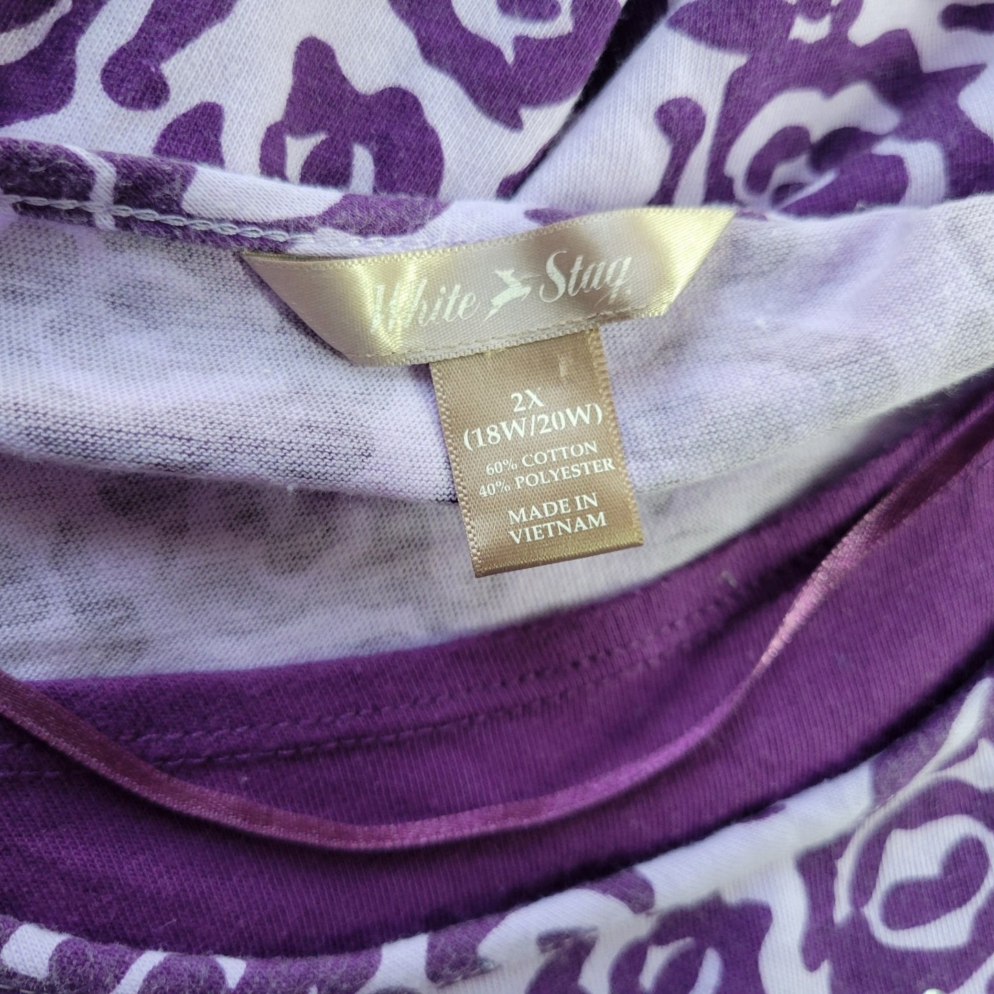 White Stag Womens Top 2X Plus 3/4 Sleeve Purple Floral Studded Comfy Casual