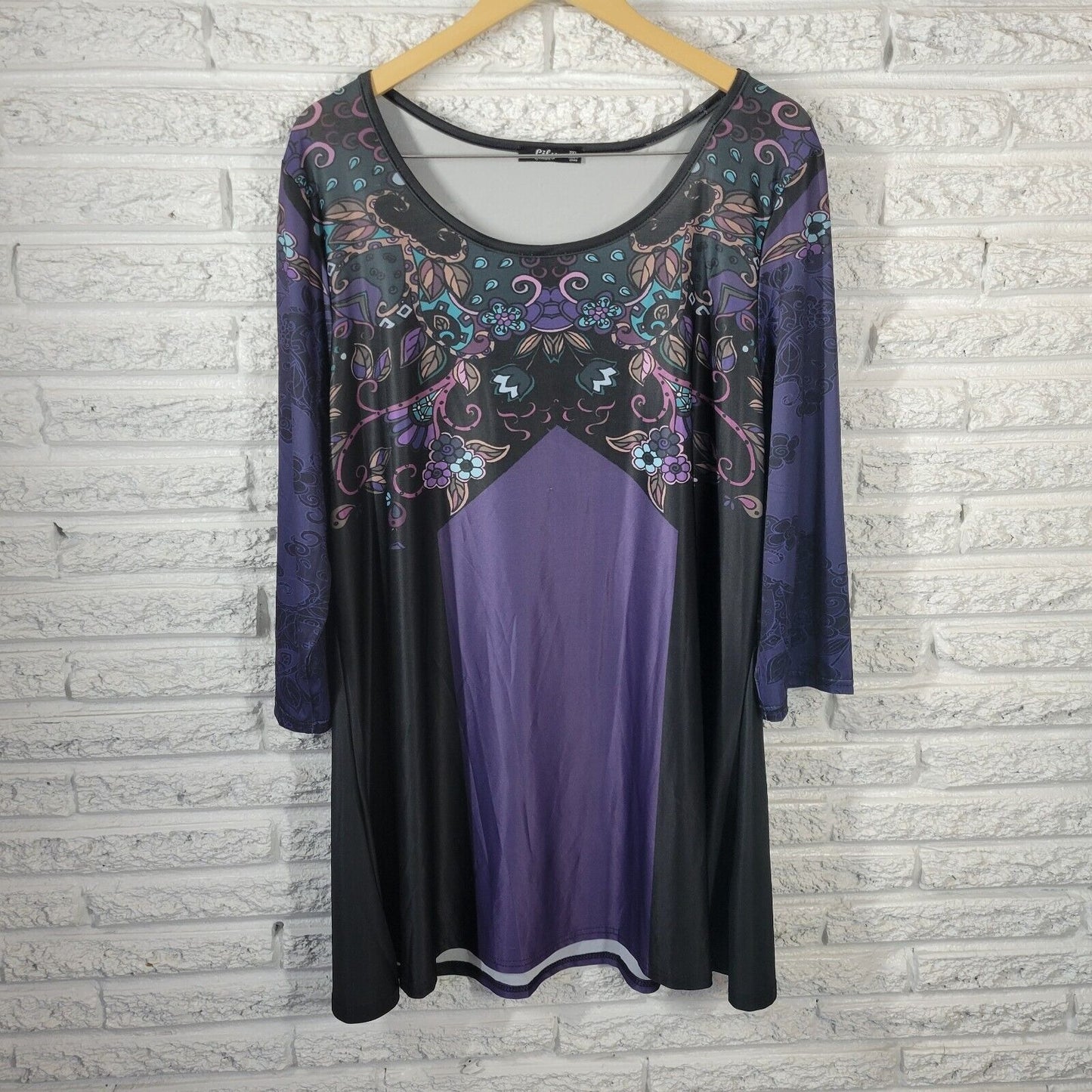Lily Firmiana Womens Dress 2XL Mini 3/4 Sleeve Purple Floral Poly Blend Slick