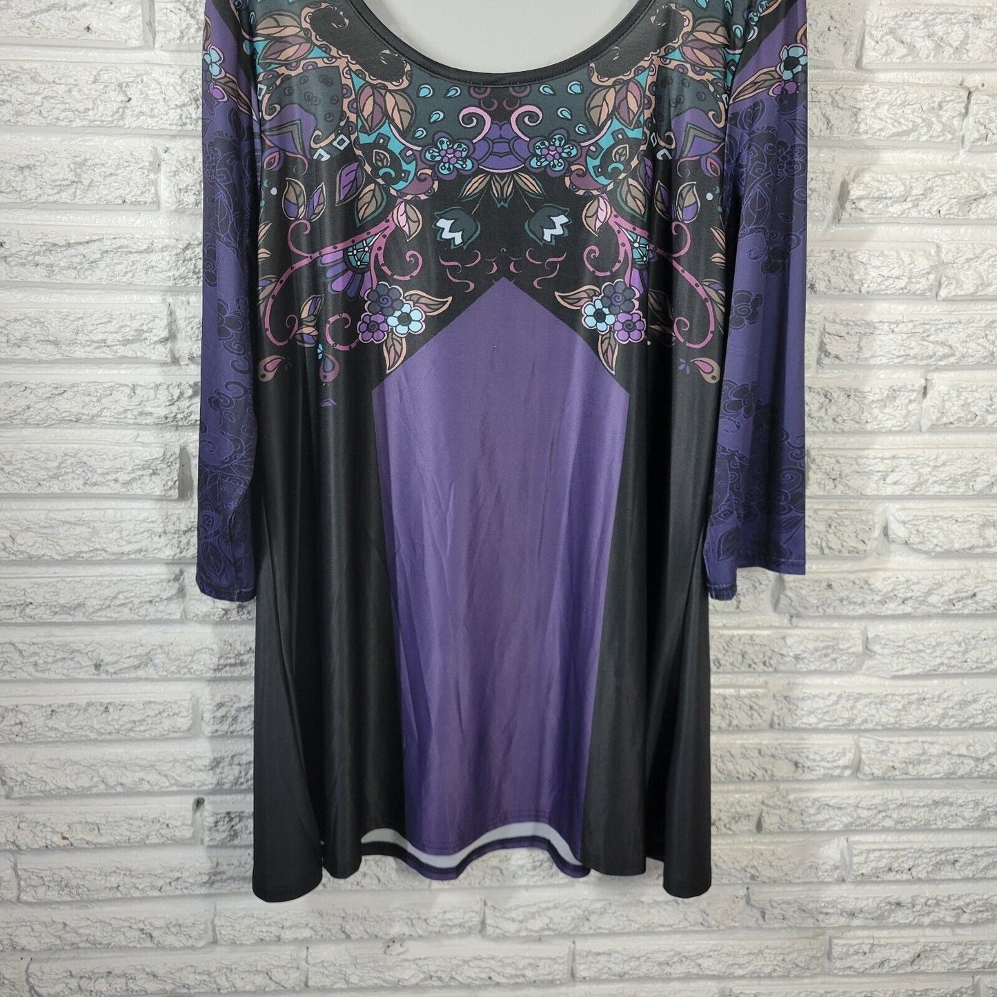 Lily Firmiana Womens Dress 2XL Mini 3/4 Sleeve Purple Floral Poly Blend Slick