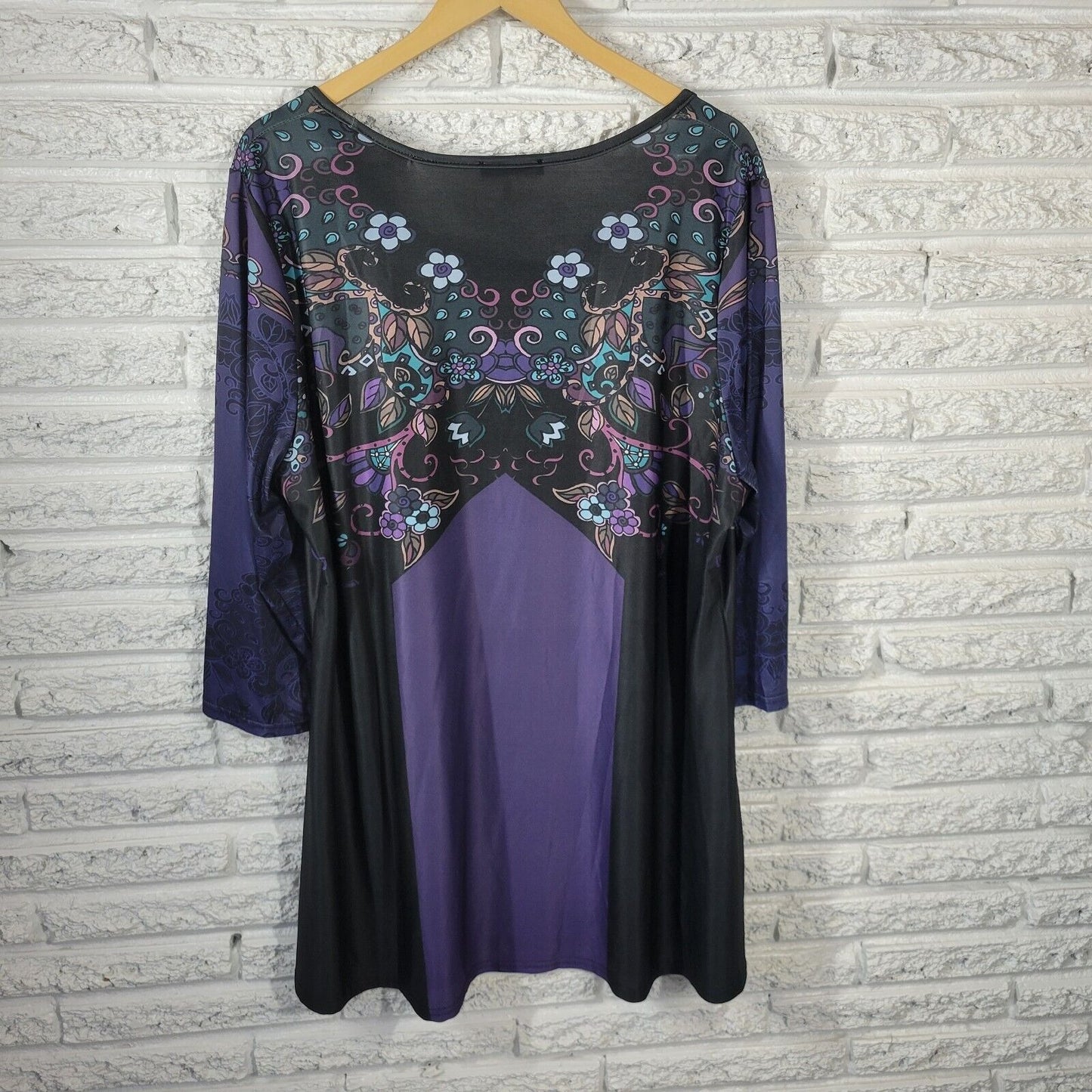 Lily Firmiana Womens Dress 2XL Mini 3/4 Sleeve Purple Floral Poly Blend Slick