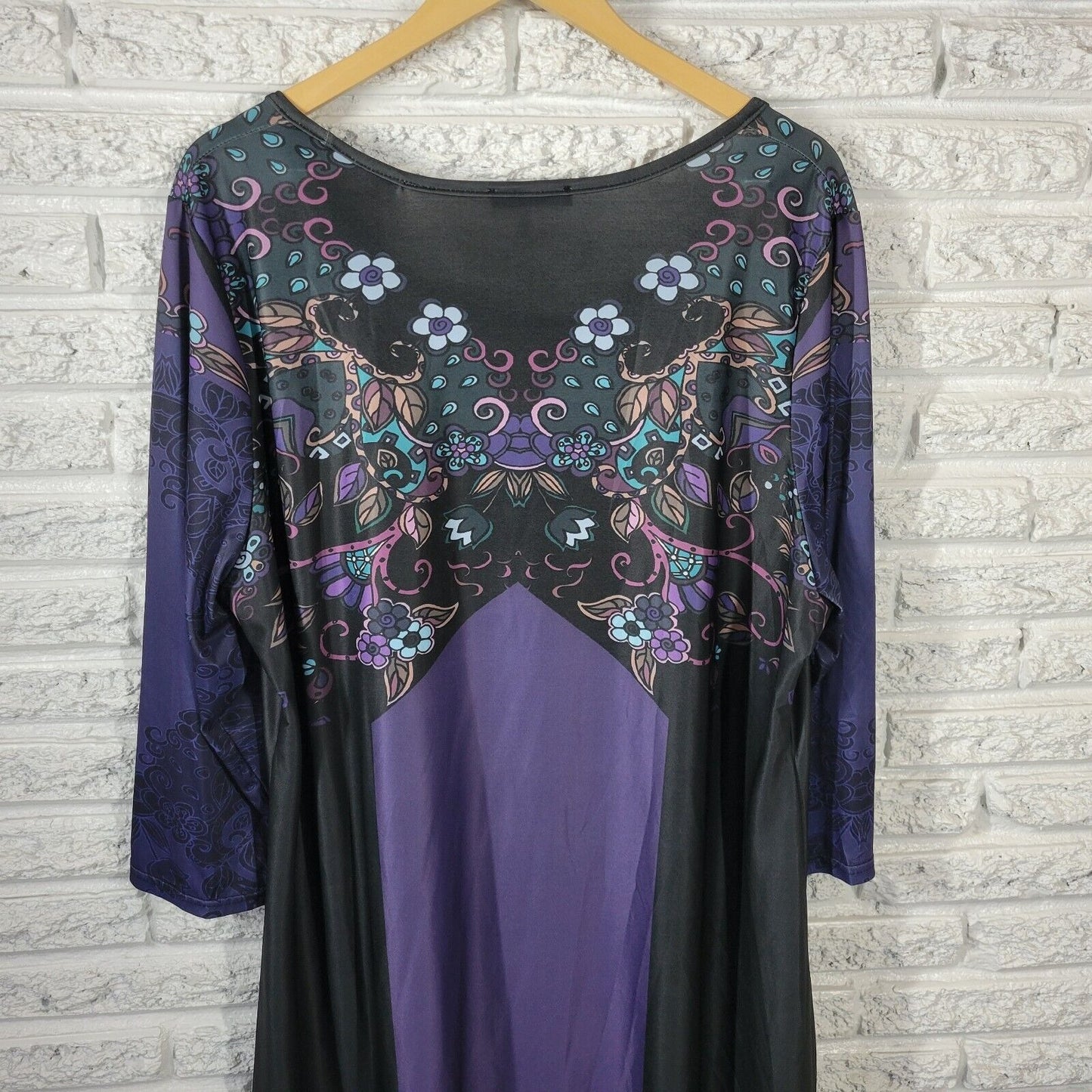 Lily Firmiana Womens Dress 2XL Mini 3/4 Sleeve Purple Floral Poly Blend Slick