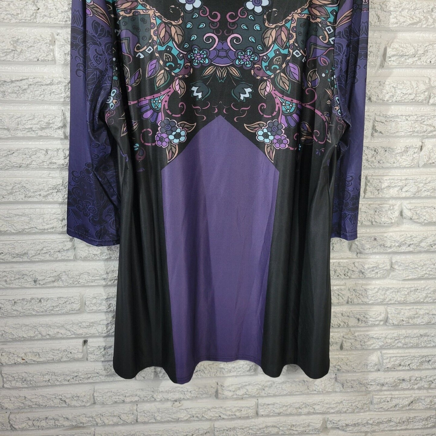 Lily Firmiana Womens Dress 2XL Mini 3/4 Sleeve Purple Floral Poly Blend Slick