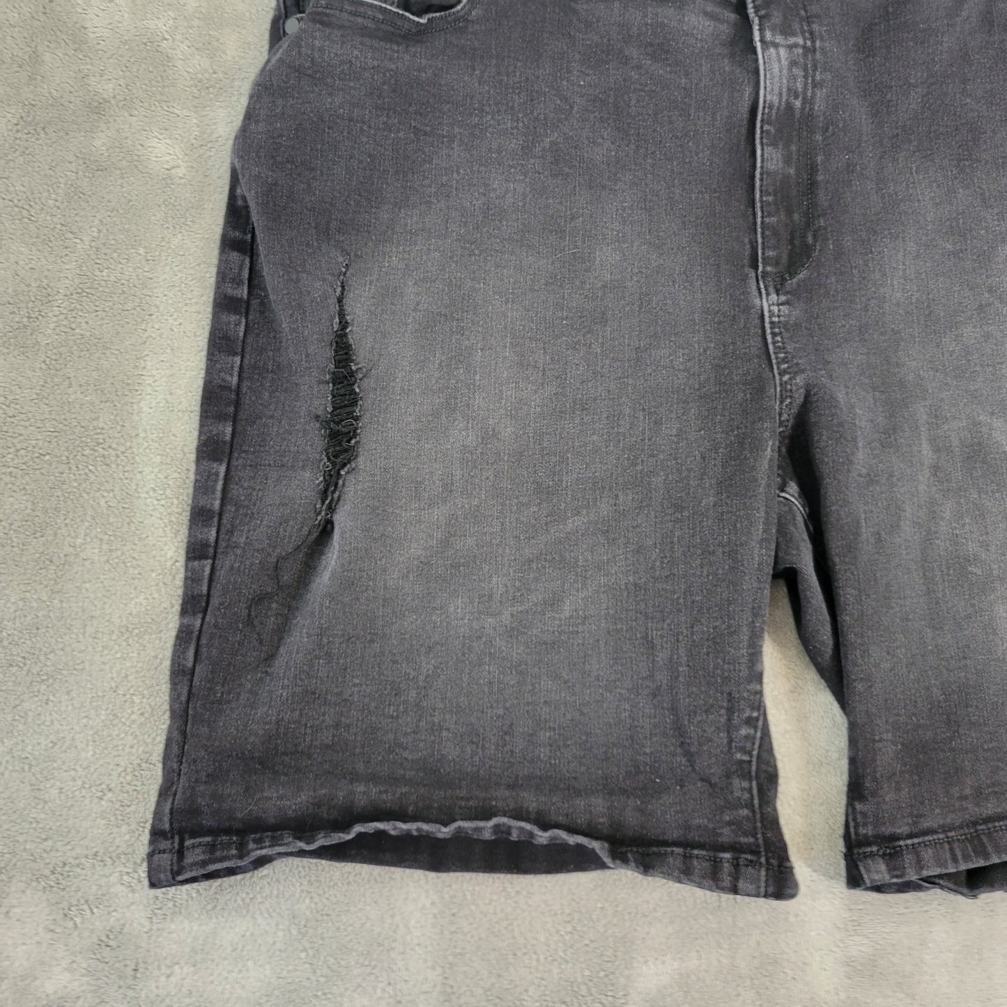 Avenue Womens Shorts 28 Plus Black Denim Jeans Comfy DISTRESSED Cotton Blend Zip