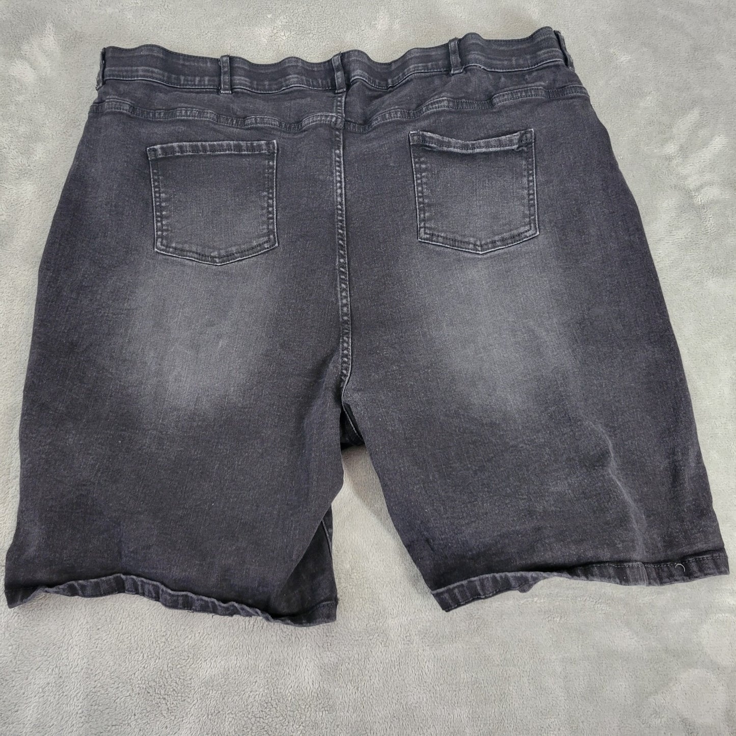 Avenue Womens Shorts 28 Plus Black Denim Jeans Comfy DISTRESSED Cotton Blend Zip