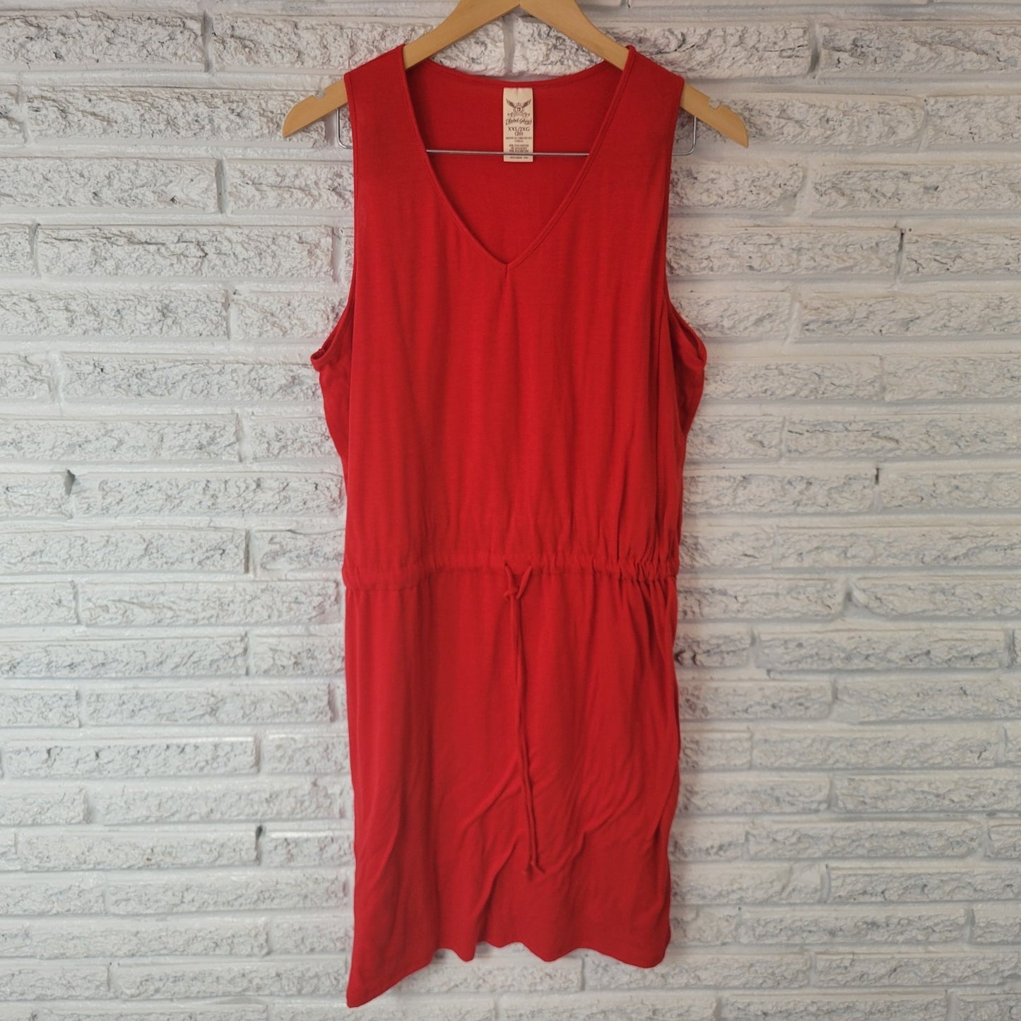Faded Glory Womens Dress XXL 20 Plus Sleeveless Sheath Red Drawstring Short