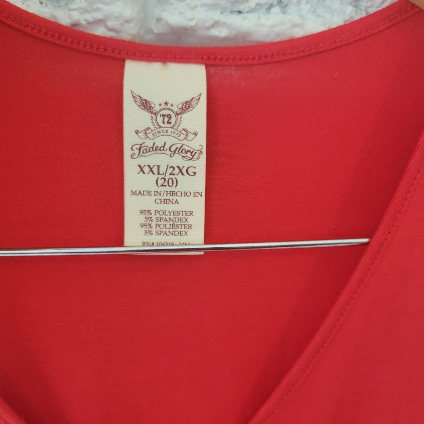 Faded Glory Womens Dress XXL 20 Plus Sleeveless Sheath Red Drawstring Short